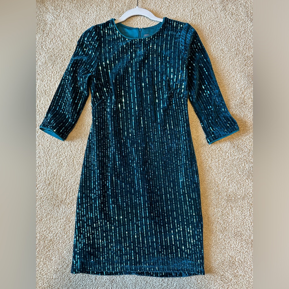 Teal velvet and sequin dress